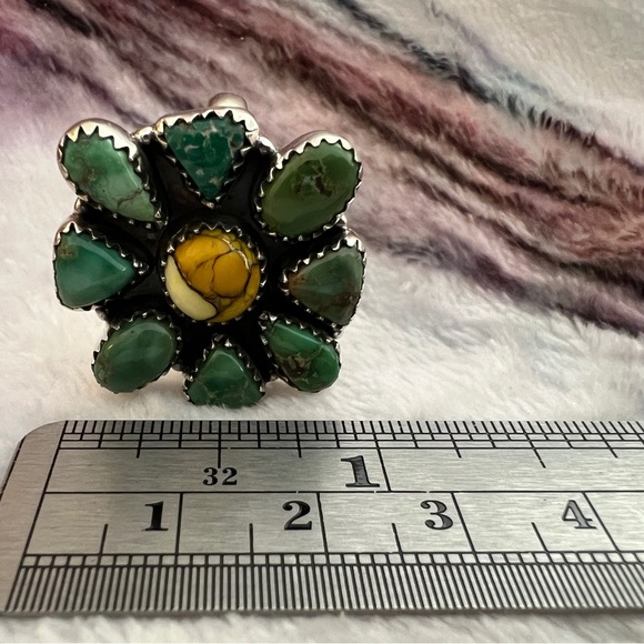 ❤️ Emerald Valley Turquoise Honey Dahlia Ring & Earring Set 925 Handmade - Picture 11 of 17